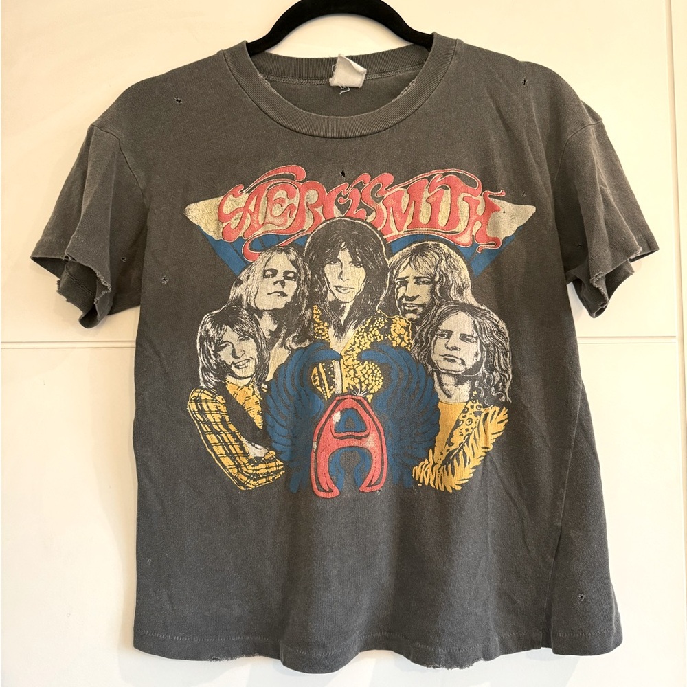 MadeWorn Aerosmith Graphic Tee in Charcoal with Red, Blue & Yellow Print